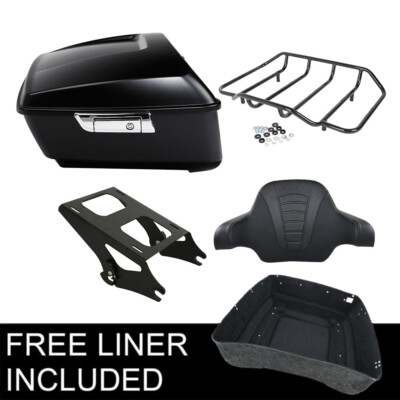 Matte Black King Pack Trunk Pad Mount Rack Fit For Harley Road King Glide 14-Up