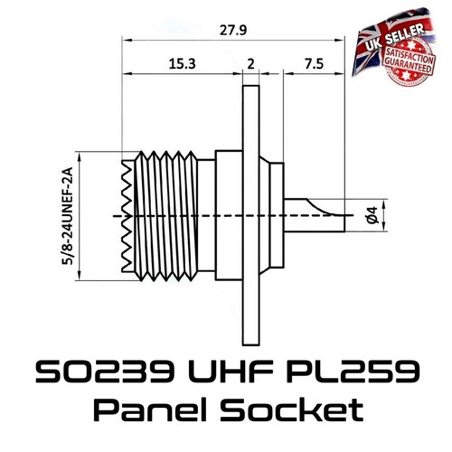 SO239 UHF Female Panel Chassis Socket PL259 Socket 2 Hole Solder *UK Stock* - 第 2/7 張圖片