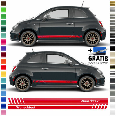 Auto Seiten-Streifen Aufkleber-Set komp. mit Fiat 500 Abarth-Esseesse Wunschtext