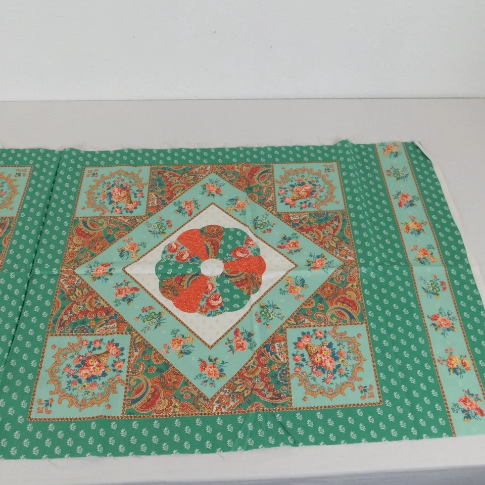 Museum Chintz Green Orange Pillow Panels VIP Cranston Print Works Floral Sewing - Image 3 of 4