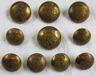 10x WW2 British:"ROYAL ARMY SERVICE CORPS BRASS BUTTONS" (25mm-18mm, GVIR, RASC)