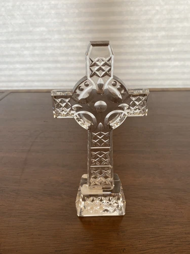 STUNNING VTG WATERFORD Crystal Clear Celtic Cross Sculpture 8"H SIGNED