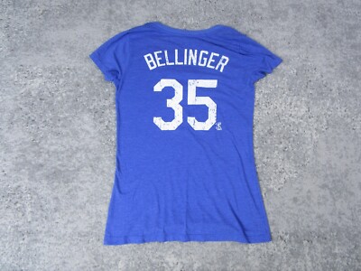 Majestic Dodgers T Shirt Women Small LA Blue V Neck Short Cap