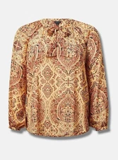 Torrid Crinkle Chiffon Raglan Tie Front Blouse Yellow Plus 3 3X 22 24 #G60311