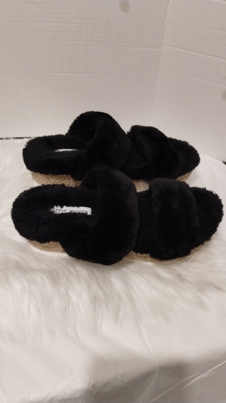 SAOLA Pantofola con plateau in pelliccia sintetica Steve Madden Katara suola in espadrille nera taglia...