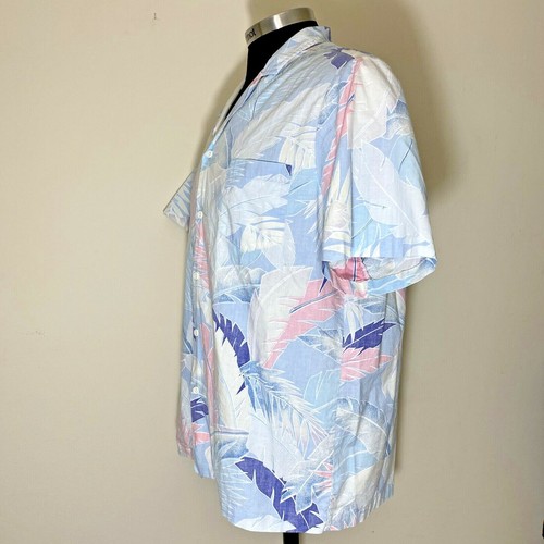 Camicia vintage Malihini Hawaii hawaiana abbottonata XL blu floreale Tiki USA Made - Foto 2 di 6