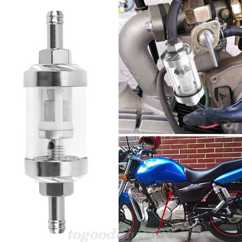 Universal Waschbar Motorrad ATV 8mm Chrom Glas Kraftstoff Filter Benzin Diesel~ - Bild 2 von 8
