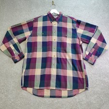 Vintage Sears Roebuck Shirt Mens Large Long Blue Red Multi Plaid Cotton Western