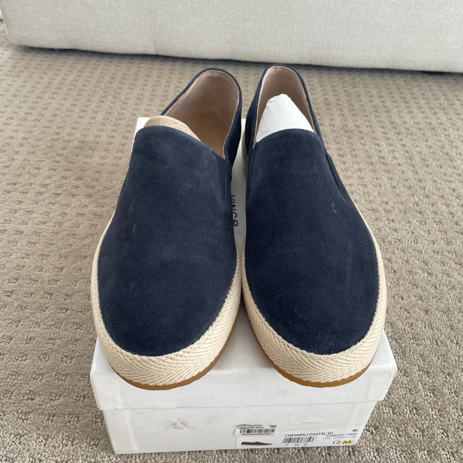 SAOLA Sneaker slip on Vince Chesner scamosciata uomo US 12 blu costiero rafia suola media NUOVE