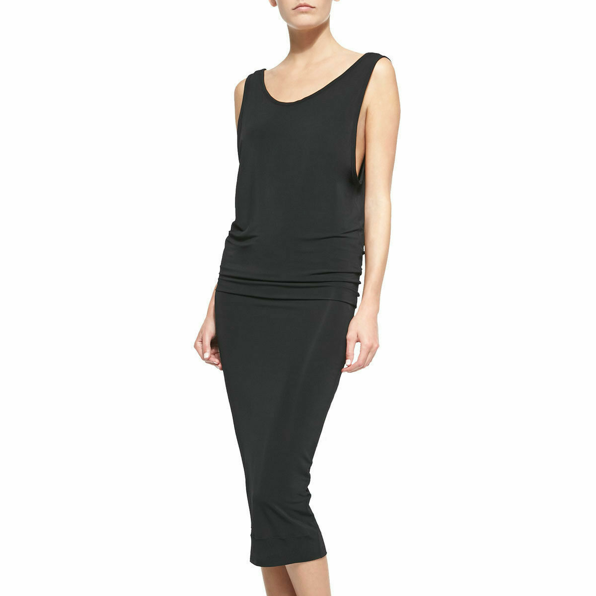 HELMUT LANG Faint Sleeveless Jersey Dress in Black Size P XS