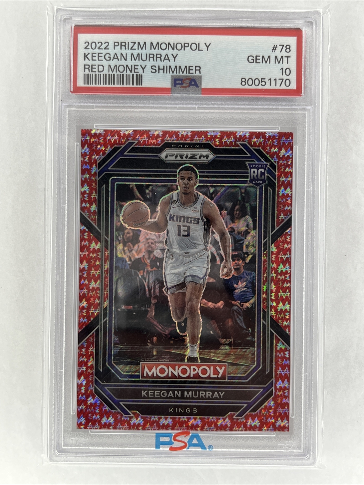 2022 Prizm Monopoly Keegan Murray #78 Red Money Shimmer /100 PSA GEM MT 10 Kings