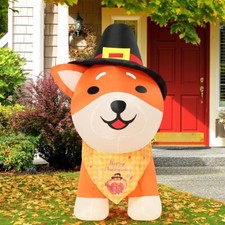 COMIN 4 FT Tall Thanksgiving Inflatables Wear Scarf Shiba Inu Dog in Hat