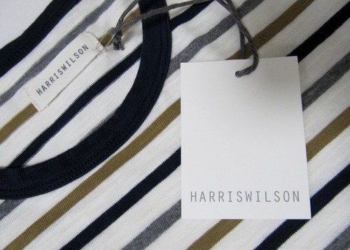 T-shirt uomo MRSP $185 nuova Harris Wilson Vladim panna righe cotone XL taglia - Foto 4 di 11