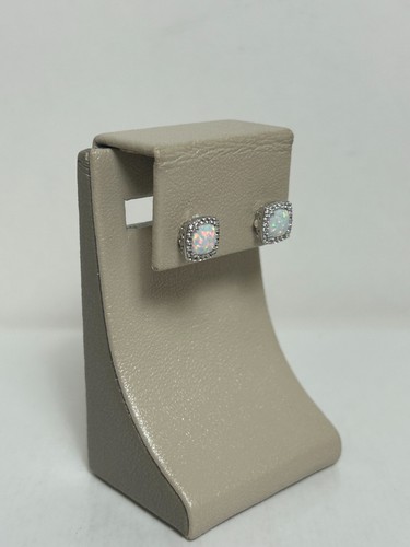 CHARMING 10K WHITE GOLD OPAL & CZ ACCENT STUD EARRINGS - Picture 8 of 17