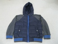 Michael Kors 120 Two-Fer Down Fill Knit Trim Zip Hooded Jacket Navy Gray Boy 8