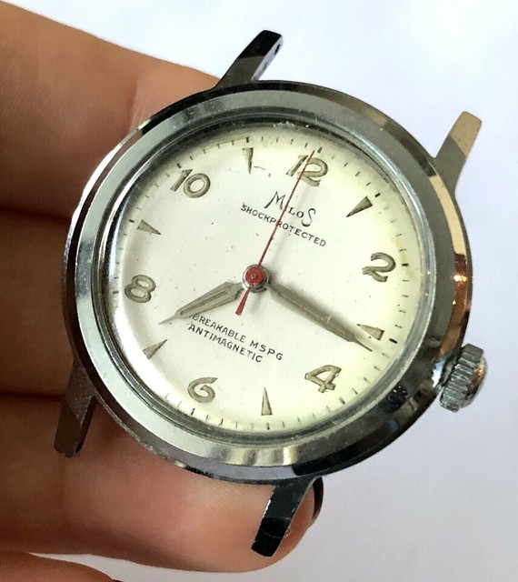 Vintage Milos Savoy Watch Co Swiss 7j Mens Silver Color Watch Parts