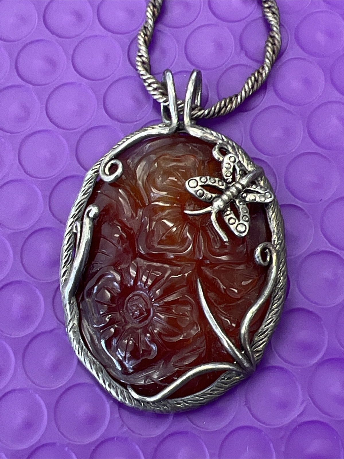 ❤️ Solid Sterling Agate Stone Carved Flower Butte… - image 2