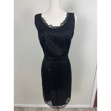 Vintage Black Floral Lace Sheath Cocktail Dress Sleeveless Midi 90s Party USA