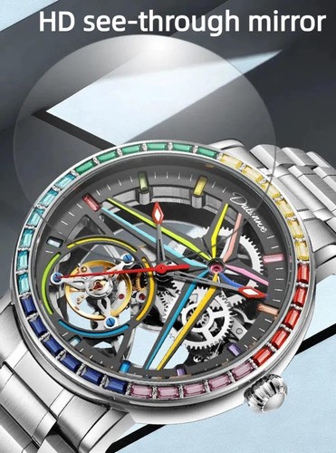 Einzigartiges Design Herren Vollautomatische Mechanische Uhr, Farbed Edelstein Surrou... - Bild 5 von 9