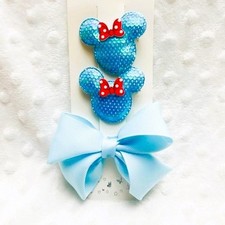 Minnie Mouse Light Blue Sequin  Bow Hairclips for Girls, NEW