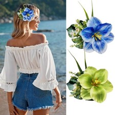 Hawaiian Tulip Flower Hair Clips Palm Leaf Hairpins Tropical Summer 2 PCS