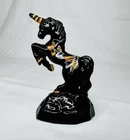 Fenton Black Ebony Glass Unicorn Figurine Hand Painted Signed D Jackson 5.5”