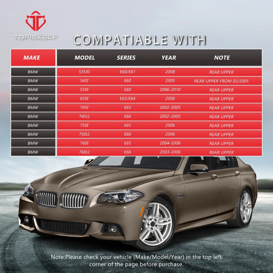 Brazo de control superior trasero de 4 piezas con kit de rótula para BMW 525i 528i 530i 545i 650i Foto 3 de 4