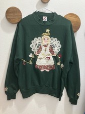 Vintage 90s Jerzees Grandma Angel CrewNeck Sweatshirt Hunter Green Sz M Made USA