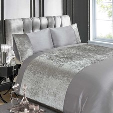 SILVER CRUSHED VELVET KING SIZE DUVET COVER PILLOWCASE SET LUXURIOUS BEDDING