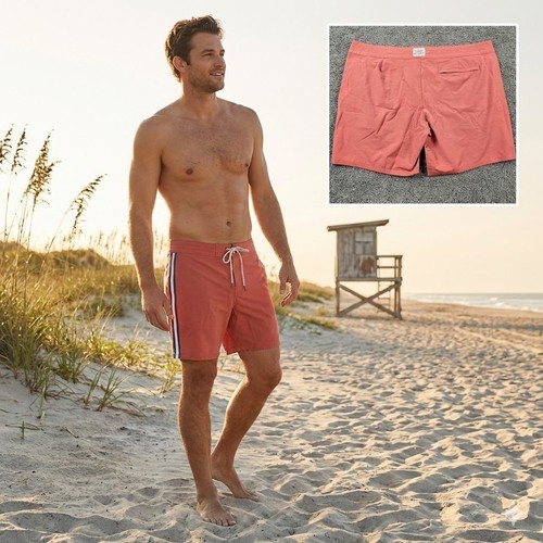 Faherty Mens Board Shorts Size 42 Coral Red Stripe Swim Trunks MSS2300-VNR