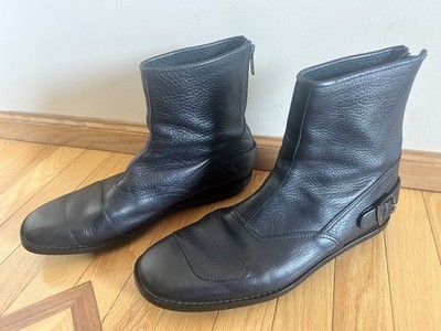 Men's HOGAN Italy Blk Pebbled Leather Biker Motorcycle Boots Buckle Zip Sz-11.5
