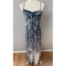 Sandro Ferrone Floral Print Pleated Tie Front Evening Maxi Dress Blue Size S