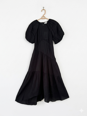 FRAME Black Gathered Seam Dress Size S New With Tags Puff Sleeve Midi Designer | eBay FRAME Black Gathered Seam Dress Size S New With Tags Puff Sleeve Midi Designer | eBay