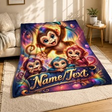 Baby Monkeys Name Text Coral Fleece Blanket Cute Nursery Decor
