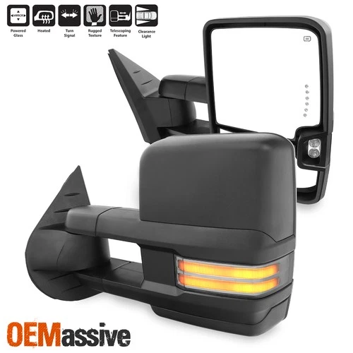 Pair Power Heat [Sequential Turn] Black Towing Mirror For 07-13 Silverado Sierra