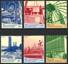 Set of 6 United Nations Stamps - "55th Anniversary of the United Nations"  (715)