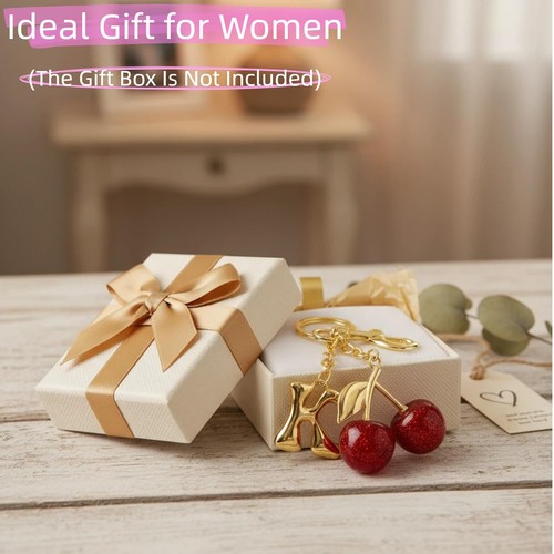 Gold Letter Bubble Initial Keychain for Women Cute Cherry Bag Charm Purse Pur... - Picture 6 of 7