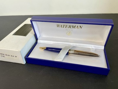 NIB Waterman Carene Deluxe Ball Pen Blue Laquuer/Silver w Gold Trim BP 21202