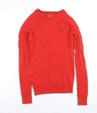 Jack Wills Women's Red Cable-Knit Wool Cotton Jumper UK 8