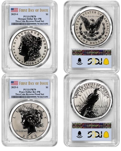 2025 S Morgan & Peace Silver Dollar $1 Reverse Proof PCGS PR 70 FDOI #255