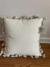 NWT Pottery Barn Tassel Trim Outdoor Pillow Beach 18”x18” White
