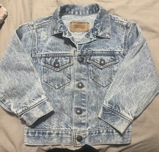 Vintage Levi's Denim Jacket Kids Size 7 Light Wash Orange Tab 90s Made In USA