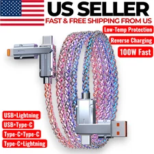 RGB 4 in 1 Charging Cable LED Lightn Type-C Fast Charger Cord for iPhone Android