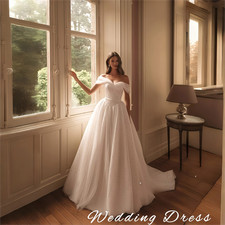 Wedding Dress Off Shoulder Sweetheart Neck Tulle Corset A-Line Train Bridal Gown