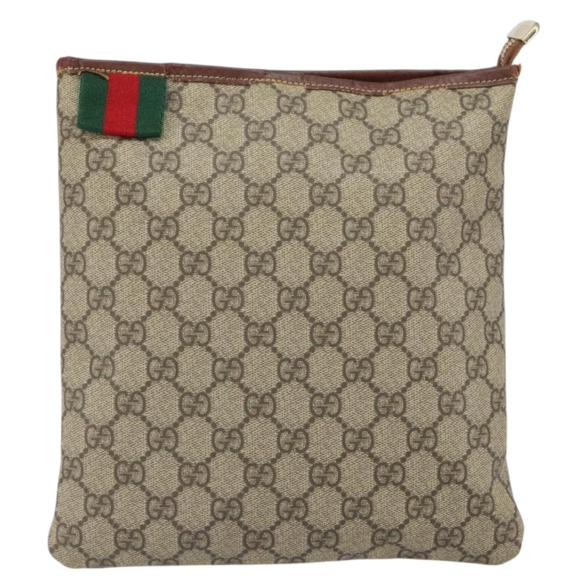 GUCCI GG Supreme Web Sherry Line Shoulder Bag PVC Beige Gold