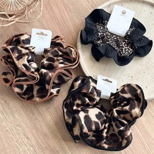 Retro Leopard Print Hair Scrunchie Oversize Hair Ring Ponytail Elastic Stretchy
