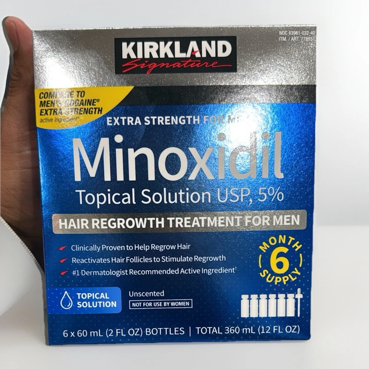 Kirkland Minoxidil 5% Extra Strength Men Hair Regrowth Solution 6 Month US