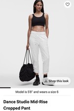 Lululemon Dance Studio MR Crop Pants Sz 6 White/Ivory Pockets Drawstring EUC