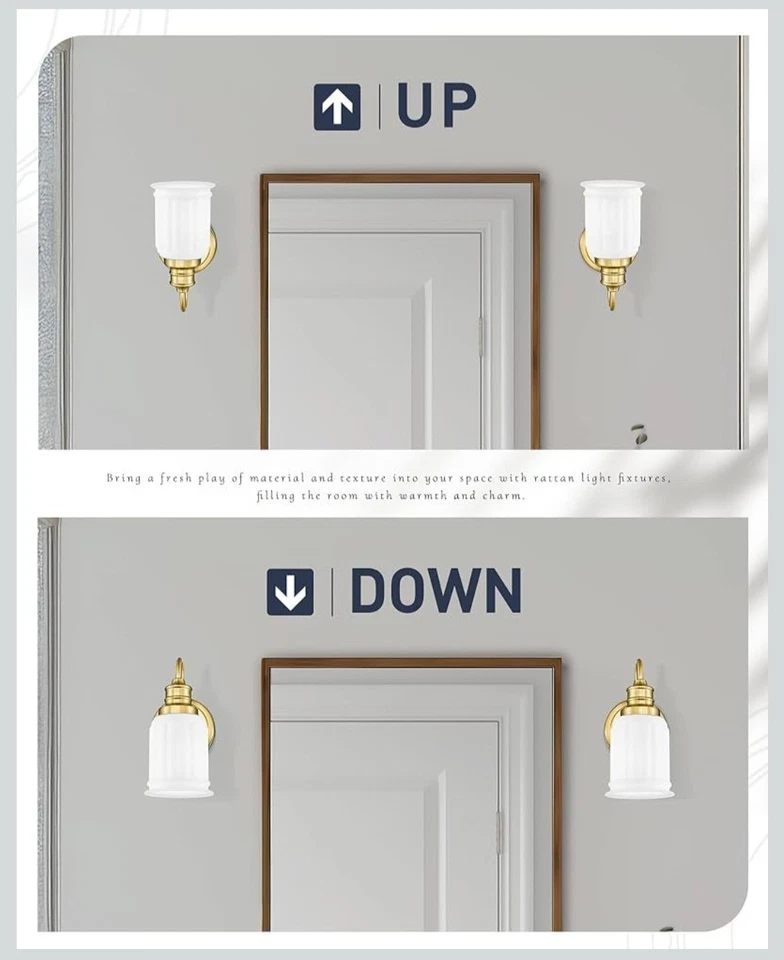 Juego de dos apliques de pared modernos, luz de tocador de baño HWH dorada cepillada, antigua Foto 4 de 4