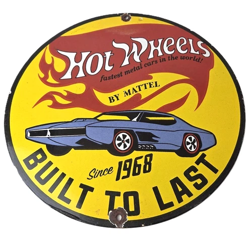 Vintage Hot Wheels Sign - Mattel Die Cast Cars Porcelain Gas Station Pump Sign